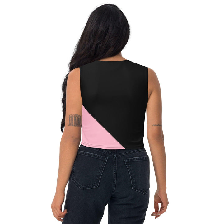 GEARTA - Black & Pink Diagonal Block Crop Top