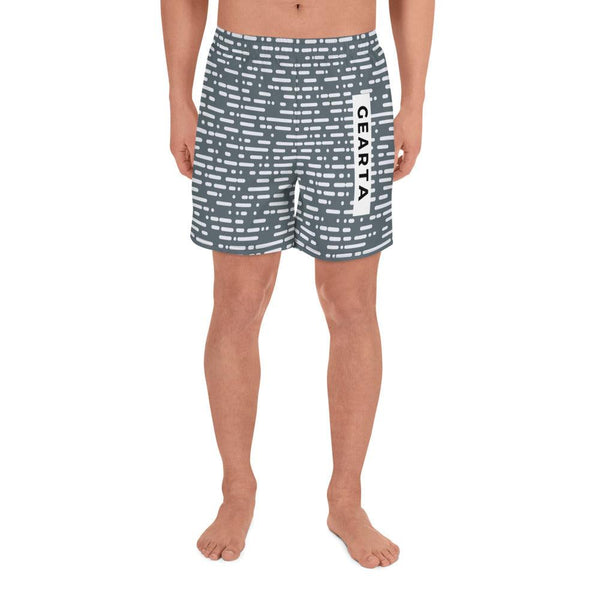 Men's Line-Patterned White and Grey Shorts