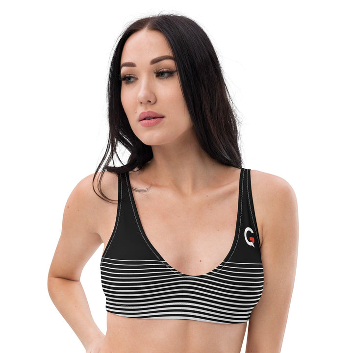 GEARTA - Retro Black & White Stripe Padded Bikini Top