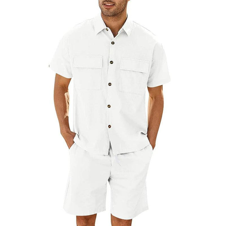 GEARTA - Summer Suits Men Short Sleeve Lapel Pockets Shirt And Drawstring Shorts Sports Fashion Leisure Men's Clothing