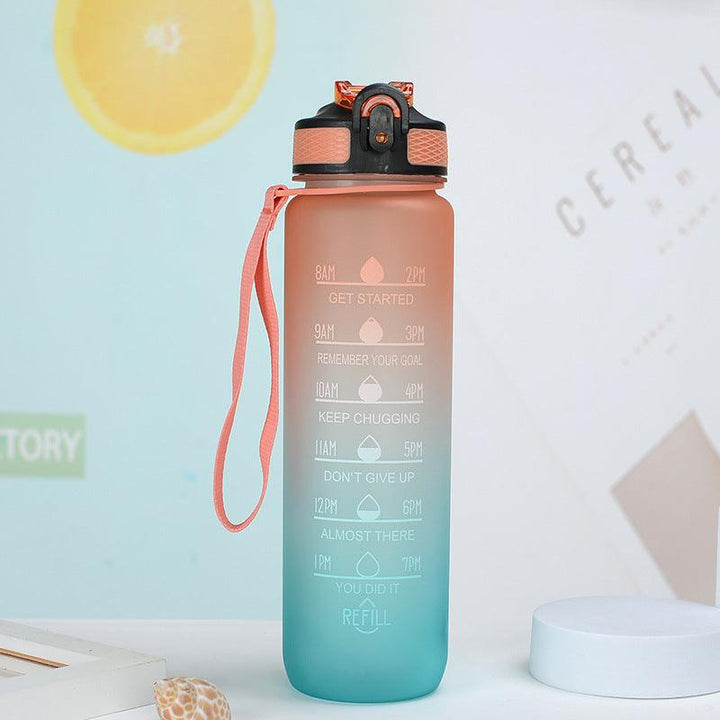 Large Capacity Plastic BPA Free Sports Straw Water Bottle - Gradient orange blue / 1L / Plastic - GEARTA