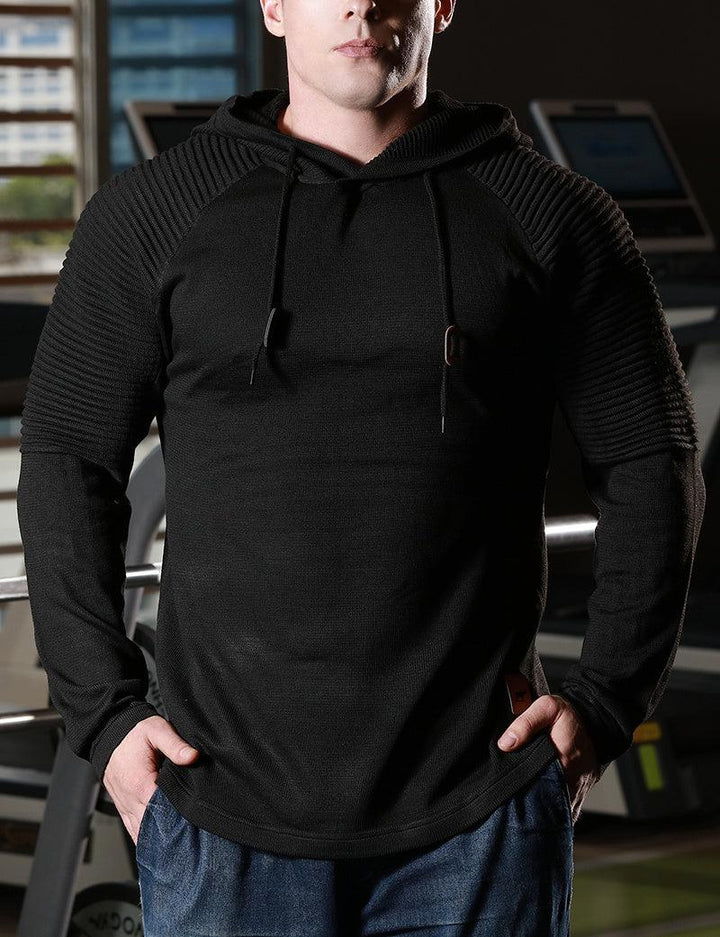 Slim fit Men Pullover Hoodie Solid Color Casual Male Long Sleeve - Black / 2XL - GEARTA