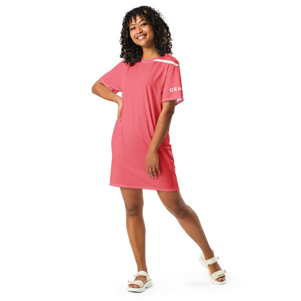 Sporty Coral Pink Tee Dress - GEARTA