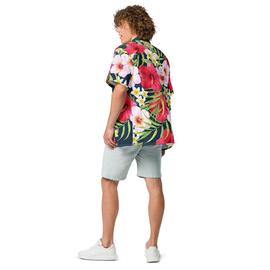 GEARTA - Aloha Tropical Hibiscus Hawaiian Button Up Shirt