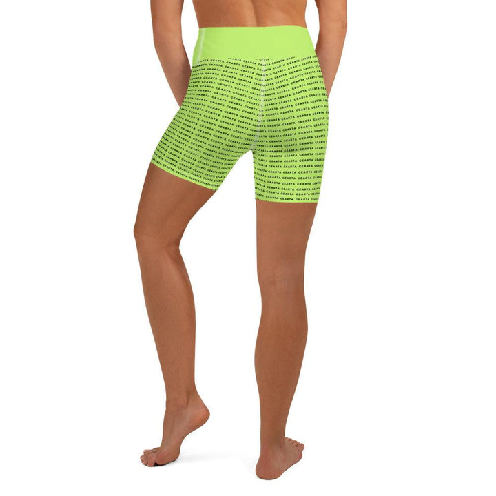 Neon Green Patterned Yoga Shorts - GEARTA