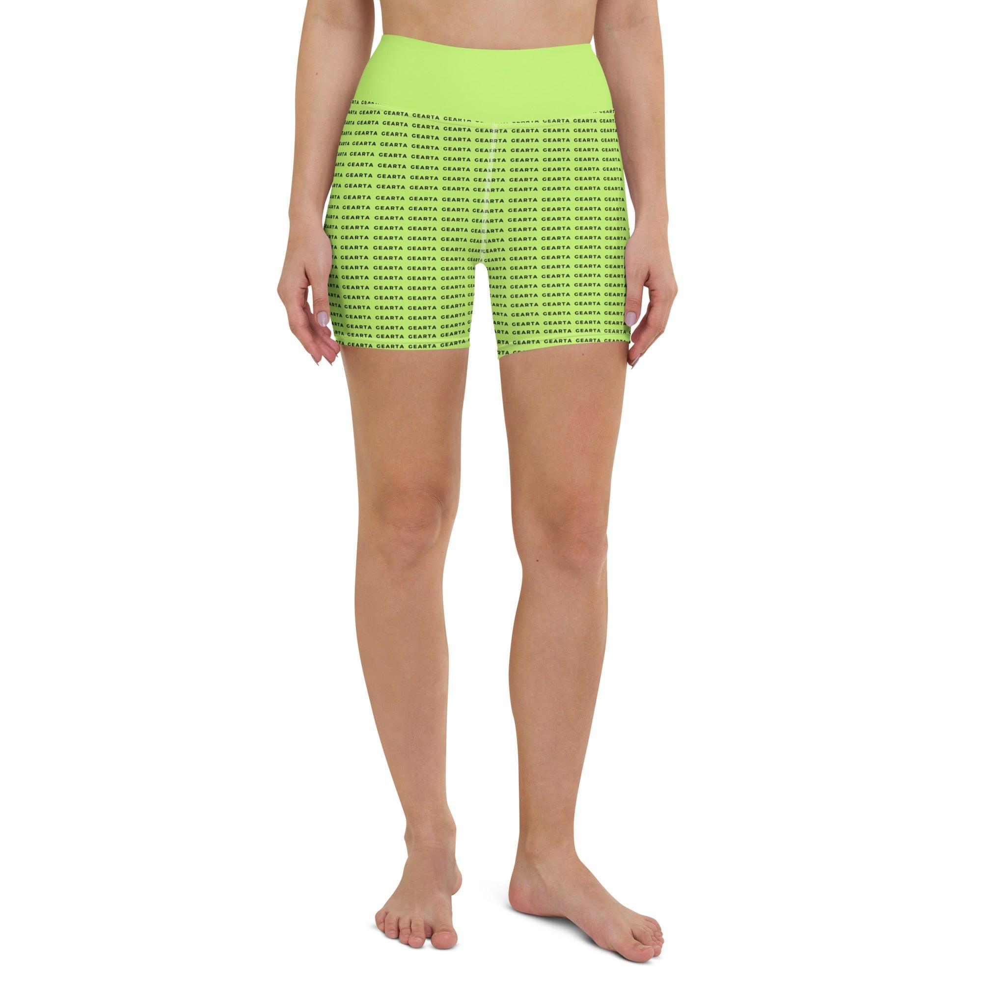 GEARTA - Neon Green Patterned Yoga Shorts