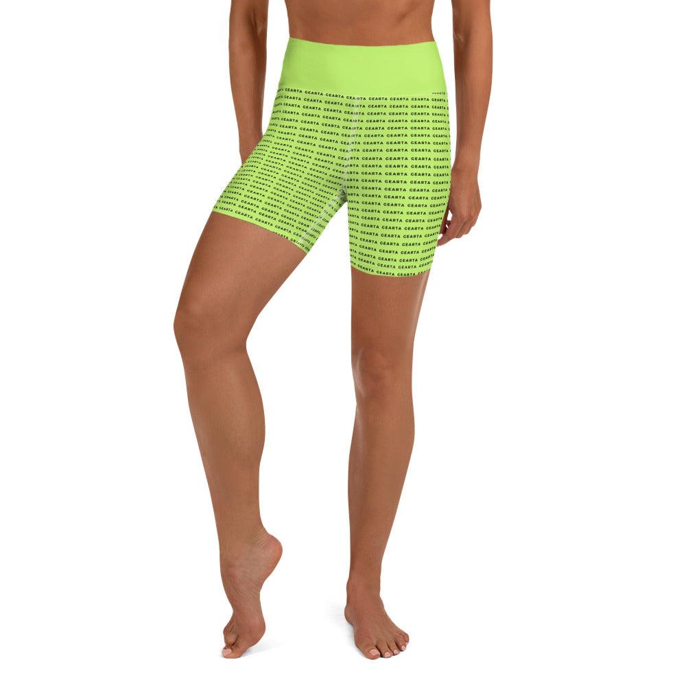 GEARTA - Neon Green Patterned Yoga Shorts