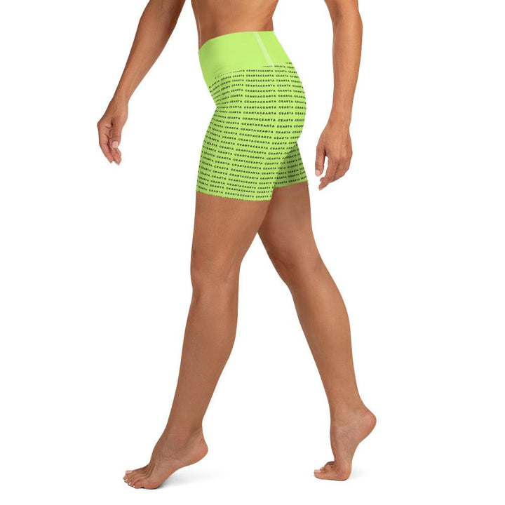 Neon Green Patterned Yoga Shorts - GEARTA