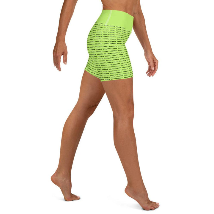 Neon Green Patterned Yoga Shorts - GEARTA