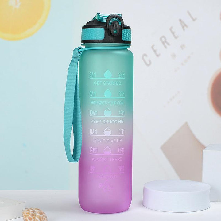 Large Capacity Plastic BPA Free Sports Straw Water Bottle - Gradient green purple / 1L / Plastic - GEARTA