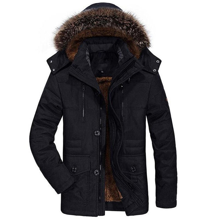 Winter Thick Casual Men Hooded Overcoats Windproof Parka Velvet Warm Coat - Black / S - GEARTA